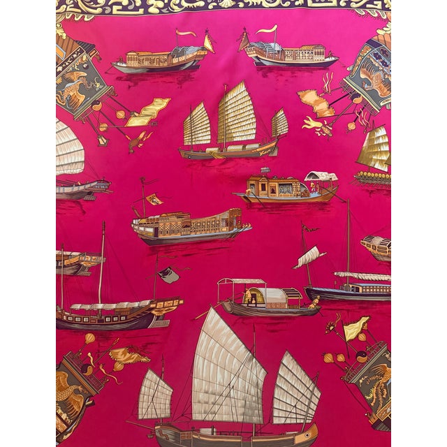 Hermès Hermès Jonques Et Sampans Silk Scarf 1999 From Françoise De La Perriere For Sale - Image 4 of 12