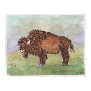 American Bison Buffalo Western Landscape Impressionist Brown, Burnt Orange, Green Original Painting Cleo Plowden For Sale