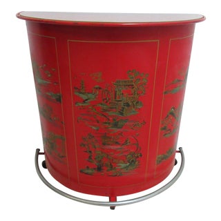 Vintage Chinoiserie Demi Lune Metal Bar Cabinet For Sale