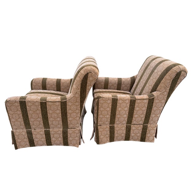 Custom Rolled Arm Club Chairs - A Pair These custom crafted chairs are very sturdy with upholstery in excellent condition....
