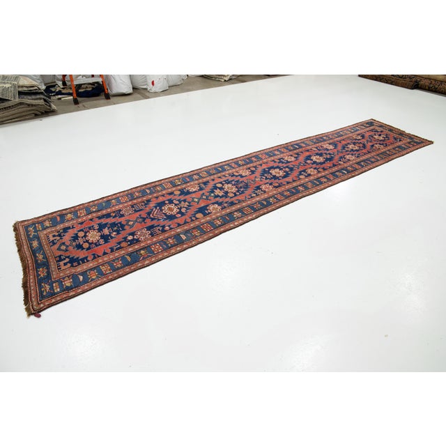 Tribal Antique Karabaugh Wool Runner in Blue and Red Designed With Tribal Pattern For Sale - Image 3 of 9