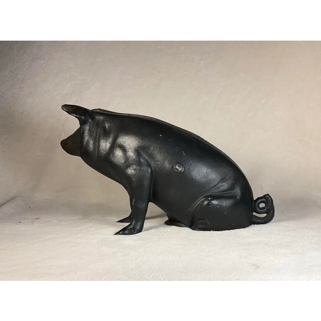 Cabin Large Vintage Antique 19th Century Black Cast Iron Piggy Bank Money Box Animal Sculpture- 1800s For Sale - Image 3 of 12