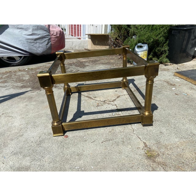 Copper Vintage Mid Century Brass and Glass Coffee Table Attributed to Mastercraft Unmarked For Sale - Image 8 of 11