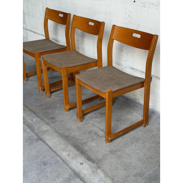 Set of 3 Vintage Danish Modern Dining Chairs in Beech With Textured Upholstery For Sale - Image 4 of 10