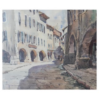 Georges Chappuis, Balade dans le Vieux Annecy, Watercolor on Paper, Framed For Sale