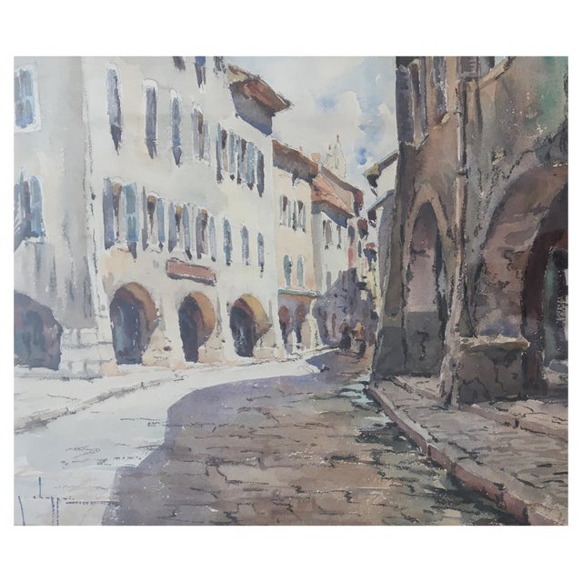 Georges Chappuis, Balade dans le Vieux Annecy, Watercolor on Paper, Framed For Sale