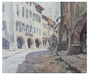 Georges Chappuis, Balade dans le Vieux Annecy, Watercolor on Paper, Framed