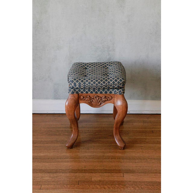 Set of 3 Antique Hand Carved Solid Walnut Stools With Perfect Upholstery For Sale - Image 4 of 13