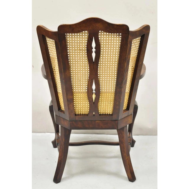 Brown Antique Victorian Walnut and Cane Carved Lounge Arm Chair W/ Queen Anne Legs For Sale - Image 8 of 10
