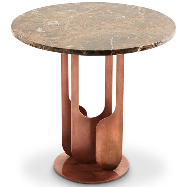 Not Yet Made - Made To Order Burnished Copper and Brown Emperador Marble Round Side Table by Egg Designs For Sale - Image 5 of 15
