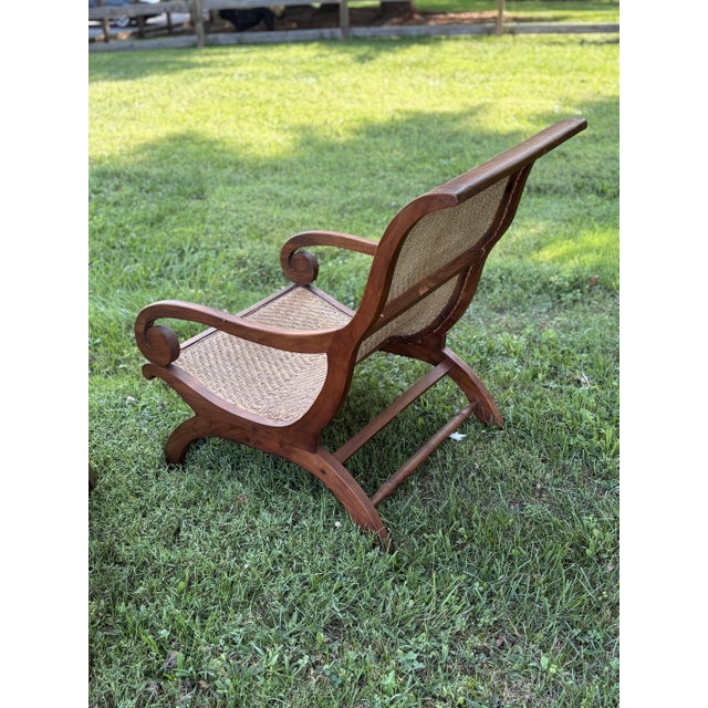Wood Mid 20th Century Pair of Indonesian Teak & Cane Plantation Chairs - British Colonial/Planter's Style For Sale - Image 7 of 15