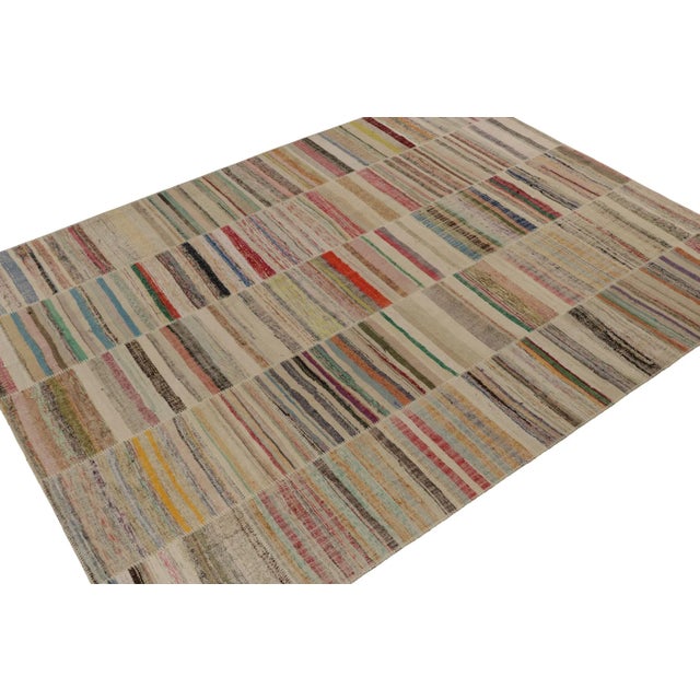 Contemporary Rug & Kilim’s Patchwork Kilim Rug in Polychromatic Stripes For Sale - Image 3 of 7