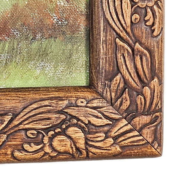 Mid 20th Century Vintage Framed Landscape Oil Painting With Carved Wood Frame, Mountain Lake Scene, 23.5" For Sale - Image 5 of 9