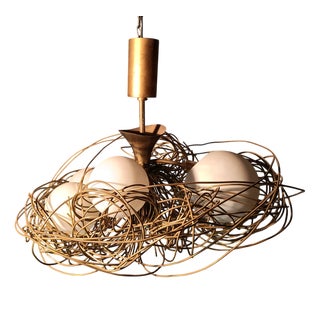 Sculpture Chandelier Nest Model in Brass and Opaline Glass by Roberto Giulio Rida, 1990s For Sale