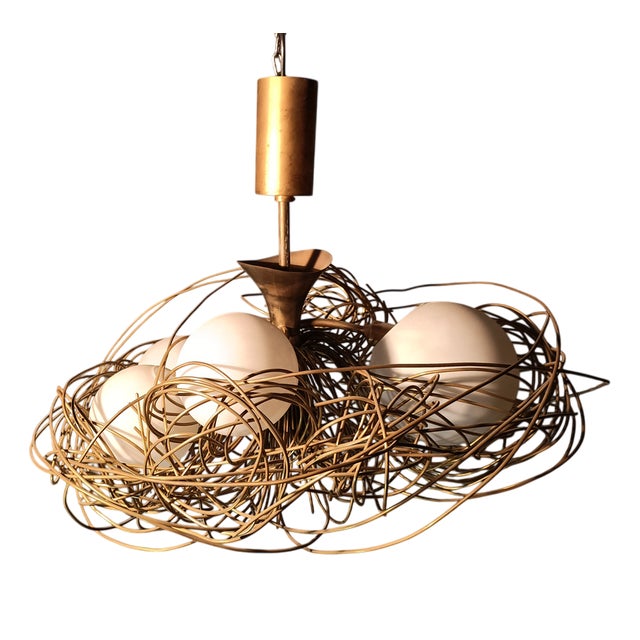 Sculpture Chandelier Nest Model in Brass and Opaline Glass by Roberto Giulio Rida, 1990s For Sale