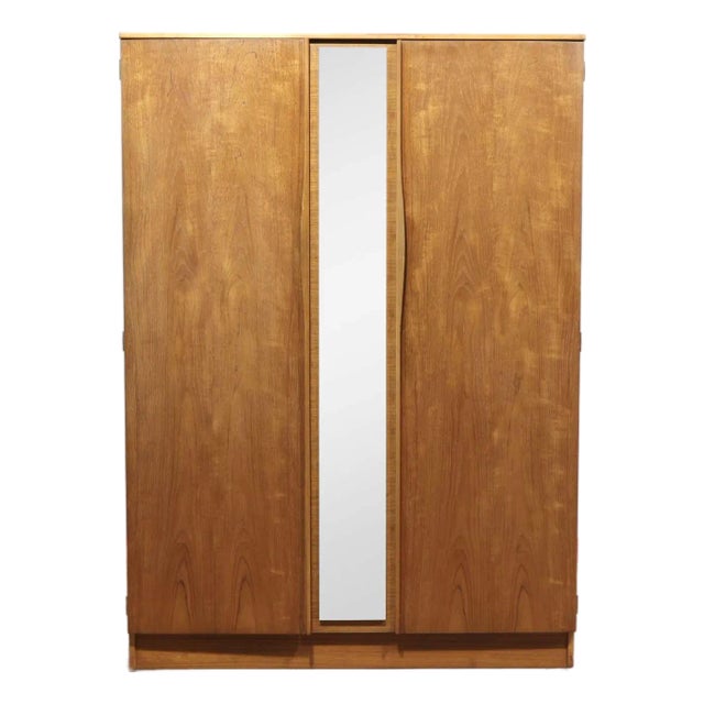 Mid Century Modern Vintage Teak Armoire Wardrobe With Mirror by Austinsuite Danish Style For Sale