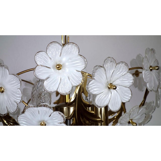 Gilded Metal and Glass Flower 4-Light Chandelier, 1990s For Sale - Image 6 of 12