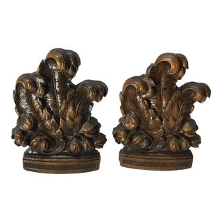 Vintage Art Nouveau Carved Book Ends Featuring French Acanthus Leaves - a Pair For Sale