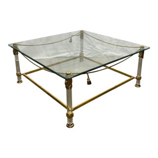 Vintage Erwin Lambeth Hollywood Regency Style Lucite and Brass Rope Coffee Table For Sale