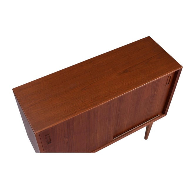 Wood Pair of Narrow Lyby Mobler Danish Teak Sliding Door Cabinets For Sale - Image 7 of 13