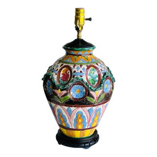 C.1910 Italy Sgraffito Pottery Table Lamp For Sale
