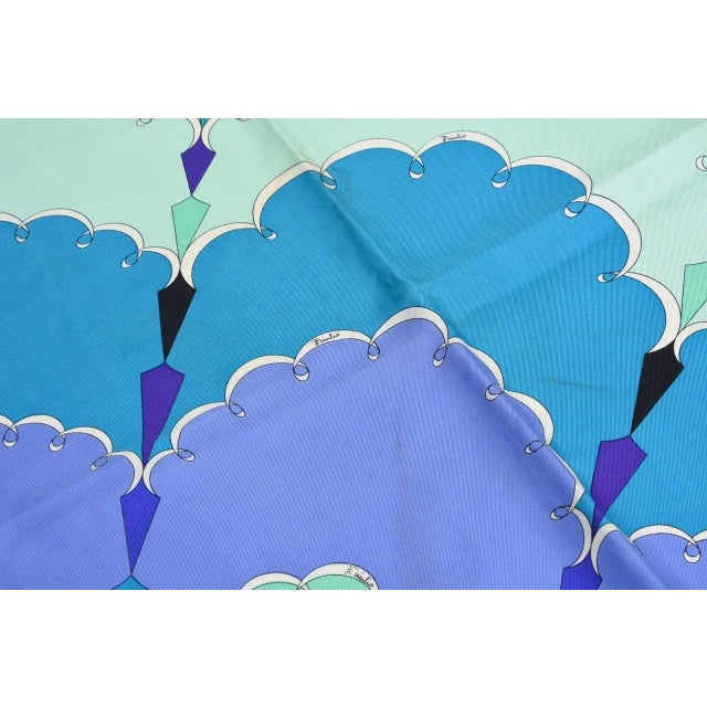 Modern Vintage Emilio Pucci Purple, Turquoise, Green, Black and White Silk Scarf For Sale - Image 3 of 10