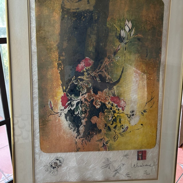 1970s Lebadang Signed Lithograph on Handmade Paper, Titled, Red Blossoms on Orange For Sale In Miami - Image 6 of 7