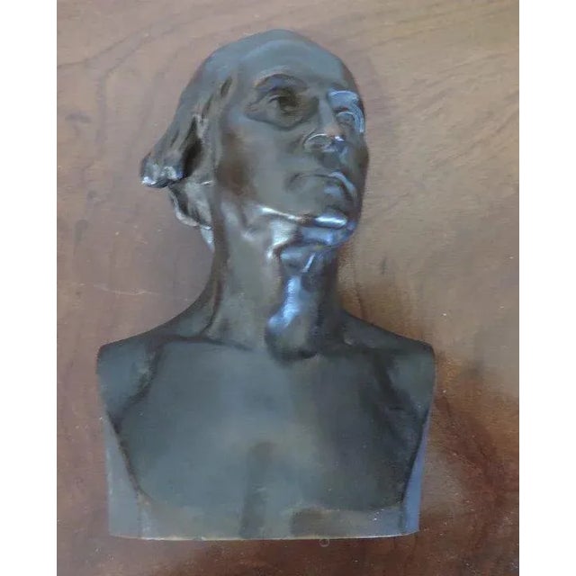 Antique patinated bronze portrait bust of George Washington. Wonderful dark color and heavy weight. Back reads: "This is a...