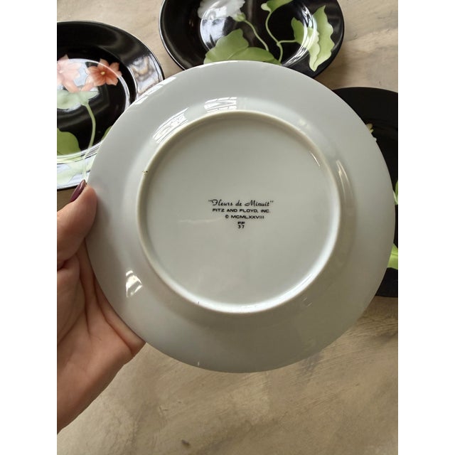 1978 Fitz and Floyd Fleur De Minuit Salad Plates 7.5 Inch Black Floral Vintage - Set of 4 For Sale - Image 12 of 12