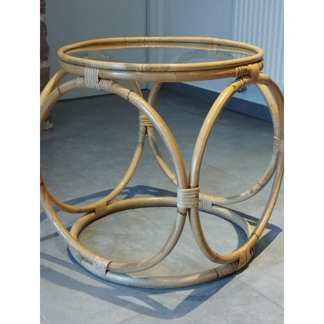 Wood Space Age Coffee Table in Rattan, Bamboo and Glass, 1980s For Sale - Image 7 of 13