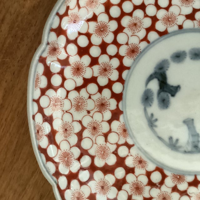 Ceramic Antique Large Imari Scalloped Porcelain Polychrome Plate With Cherry Blossoms Flowers For Sale - Image 7 of 12