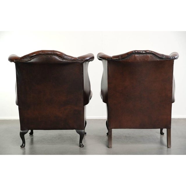 English Chesterfield Cowhide Wing Armchairs, Set of 2 For Sale - Image 3 of 12