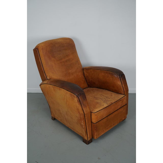 Vintage French Cognac-Colored Leather Club Chair, 1950s For Sale - Image 5 of 18