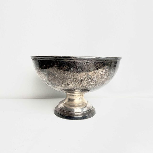 Material metal, silver-plated with beautiful patina Dimensions Height: 26 cm, diameter: 38 cm Origin France Dating midcentury