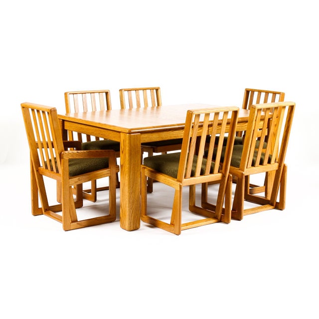 #2200 — Vintage Mid Century 70’s Chunky White Oak Dining Set — Glenn of California — Table + 6 Chairs Very uncommon late...