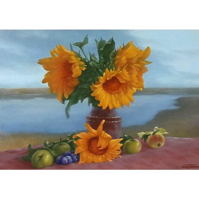 Oil Painting Bouquet of Sunflowers Vasily Korkishko For Sale