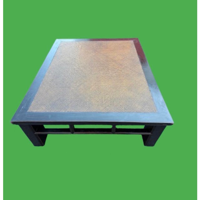 Monumental Late Qing Dynasty Period Elm Wood Coffee Table With Rattan Inset Top For Sale In Miami - Image 6 of 8