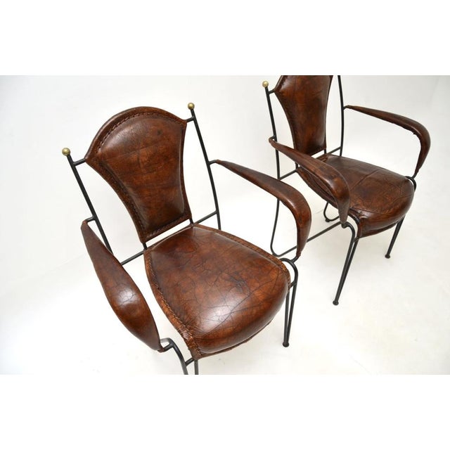 Black Vintage French Iron and Leather Armchairs, 1960s, Set of 2 For Sale - Image 8 of 13