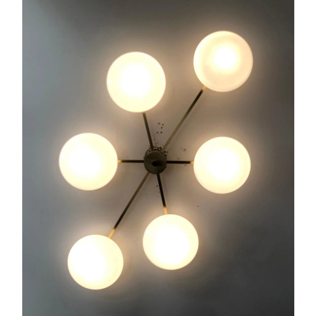 Metal Angelo Satin Brass Glossy White Glass Flush Mount by Fabio Ltd For Sale - Image 7 of 8
