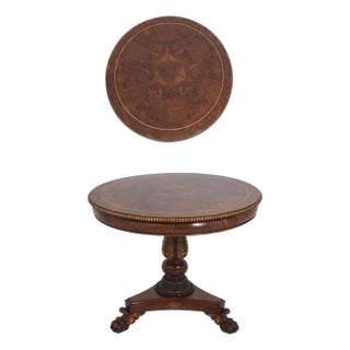 Italian Burl Walnut Round Neoclassical Center Table For Sale