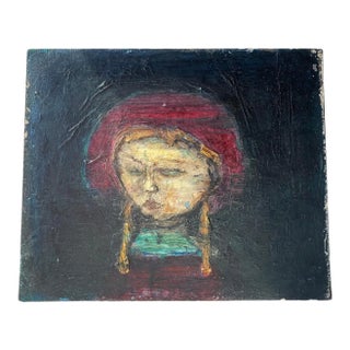 Mid-Century Japanese Modernist Oil Painting "Marionette" by Masaharu Fukui With Inscribed Board For Sale