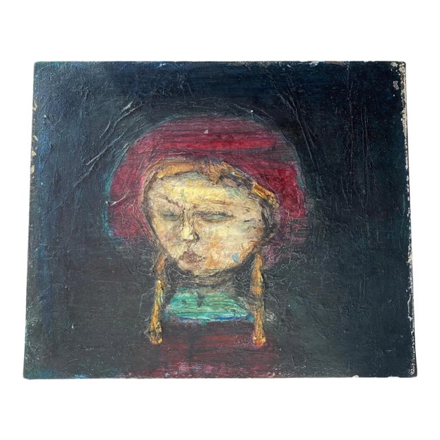 Mid-Century Japanese Modernist Oil Painting "Marionette" by Masaharu Fukui With Inscribed Board For Sale
