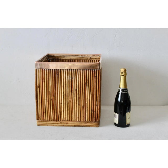 Gabriella Crespi Style Brass & Rattan Bamboo Cube Planter or Basket Large Mid Century For Sale - Image 12 of 13