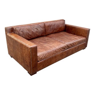 Restoration Hardware Leather Collins Sofa For Sale