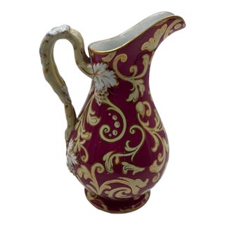Antique 19th Century European Porcelain Pitcher - Cranberry Red & Gilt For Sale