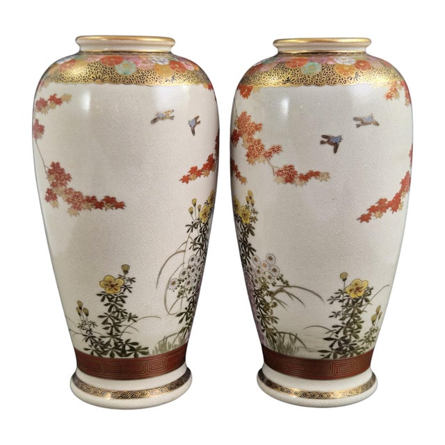Large Late Meiji Satsuma Vases by Maruni, Set of 2 For Sale - Image 4 of 16