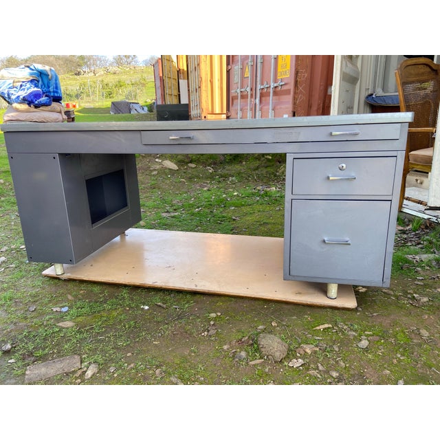 Vintage Mid Century Modern Steel Tanker Desk Workbench For Sale - Image 10 of 12