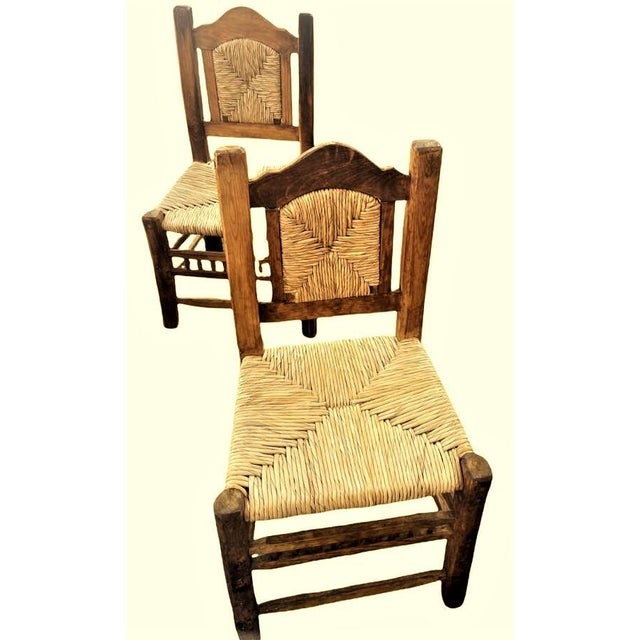 Early 21st Century Rustic Mexican Dining Chairs With Rush Seats Set
