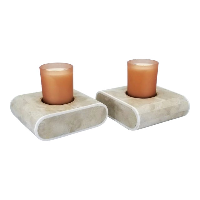 Candle Holders & Peach Glass Candles For Sale