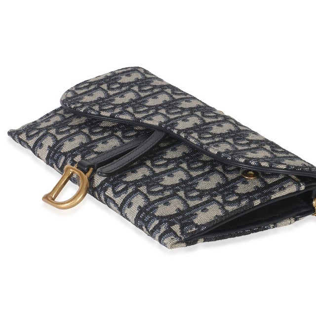 Textile Blue Oblique Canvas Saddle Chain Pouch For Sale - Image 7 of 9